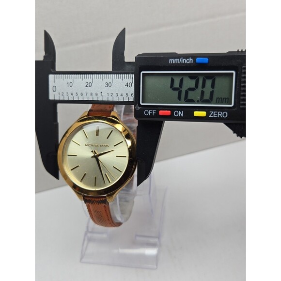 Michael Kors MK2275 Slim Runway Gold Tone Orange Leather Watch New Battery Women main image 9